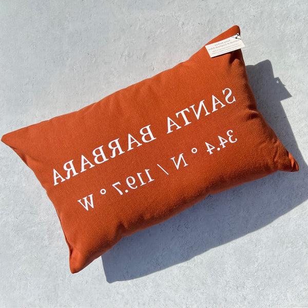 Santa Barbara Latitude / Longitude Pillow in Orange